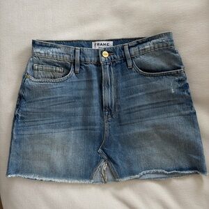 FRAME Denim Medium Blue Washed Denim Mini Skirt